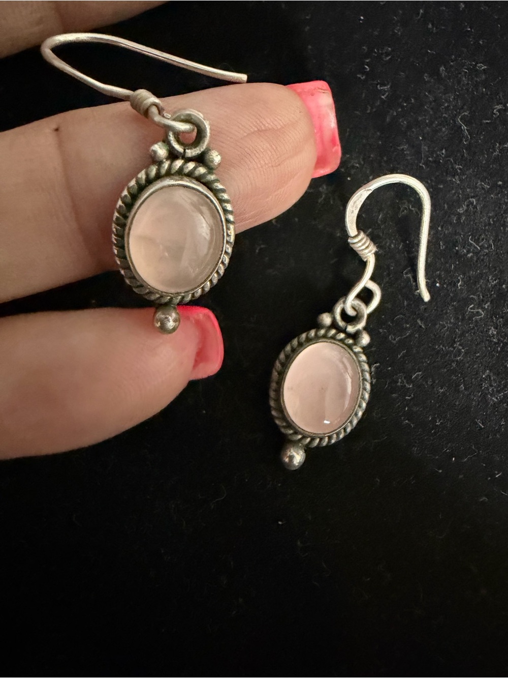 925 Sterling Silver Rose Quartz Drop Earrings - Pink
